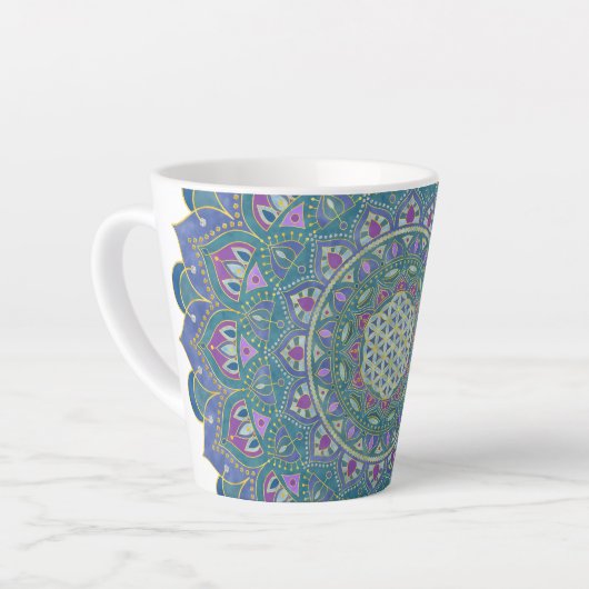 Tasse Latte Fleur De Vie - Mandala India Style 1 (Angle gauche)