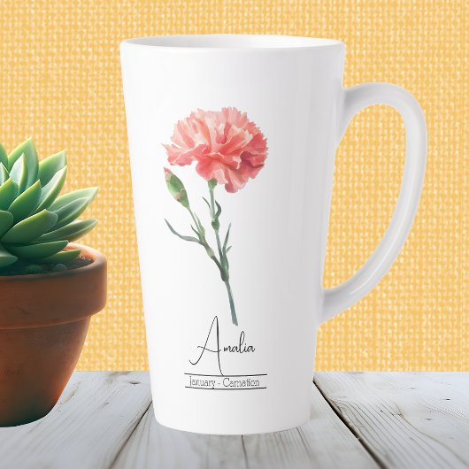 Tasse Latte Fleur du mois de naissance Janvier Carnation Latte