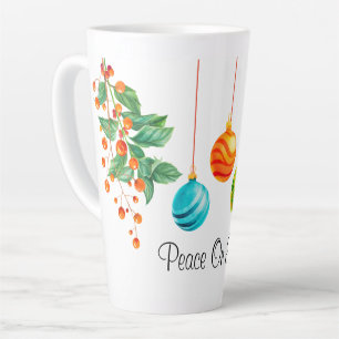 Tasse Latte Fleur Et Ornements De Noël