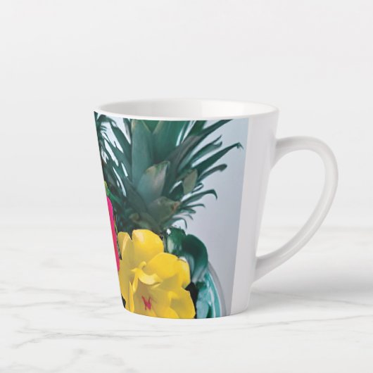 Tasse Latte Fleur exotique avec accent réel ananas (Droite)