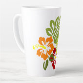 Tasse Latte Fleur Feuilles tropicaux Hibiscus Hawaii Rouge Ora (Angle gauche)