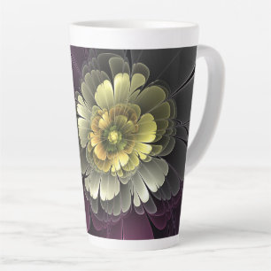 Tasse Latte Fleur fractale grise et pourpre moderne abstraite