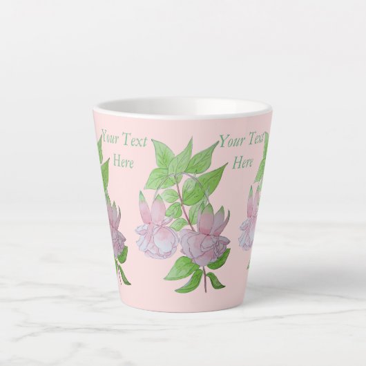 Tasse Latte Fleur fuchsia rose à fleurs feuilles (Devant)