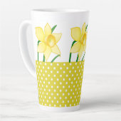 Tasse Latte Fleur jonquille de printemps avec Pois-Polka Jaune (Angle gauche)