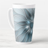 Tasse Latte Fleur Joyeuse Abstrait gris bleu floral Fractal (Angle gauche)