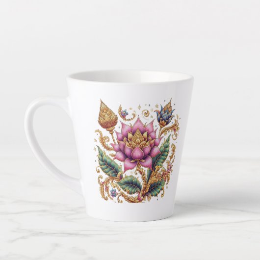 Tasse Latte Fleur Motif Thaïlandais (Gauche)