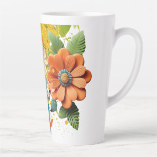 Tasse Latte Fleur Orange Silencieuse Sculptée Rêverie Florale 