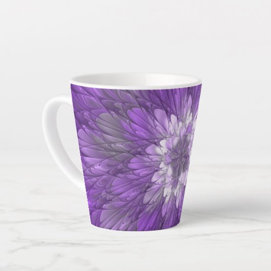 Tasse Latte Fleur psychédélique violette Abstraite Fractal Art (Angle gauche)
