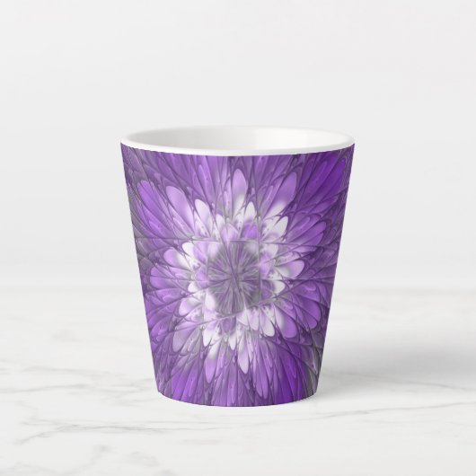 Tasse Latte Fleur psychédélique violette Abstraite Fractal Art (Devant)