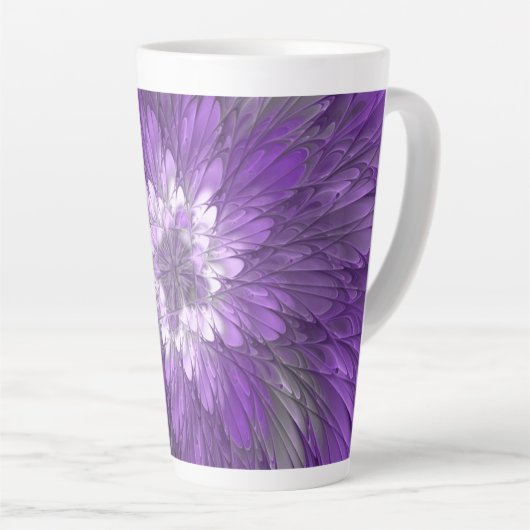 Tasse Latte Fleur psychédélique violette Abstraite Fractal Art (Angle droit)