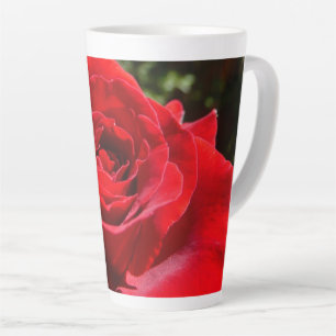 Tasse Latte Fleur rose rouge vif Belle florale