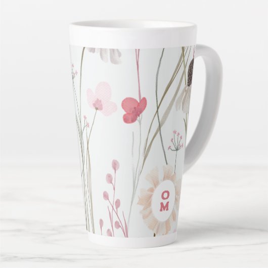 Tasse Latte Fleur sauvage moderne clair Monogramme rose vert (Angle droit)