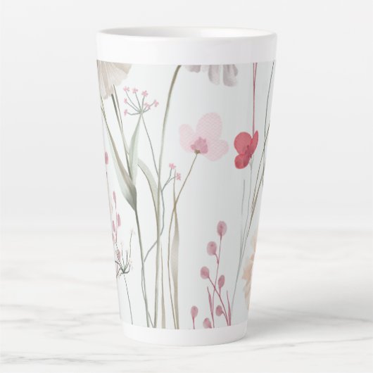 Tasse Latte Fleur sauvage moderne clair Monogramme rose vert (Devant)