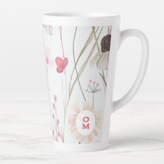 Tasse Latte Fleur sauvage moderne clair Monogramme rose vert (Droite)