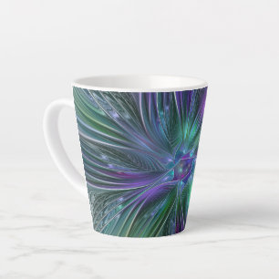 Tasse Latte Fleur verte abstraite moderne fractale violette