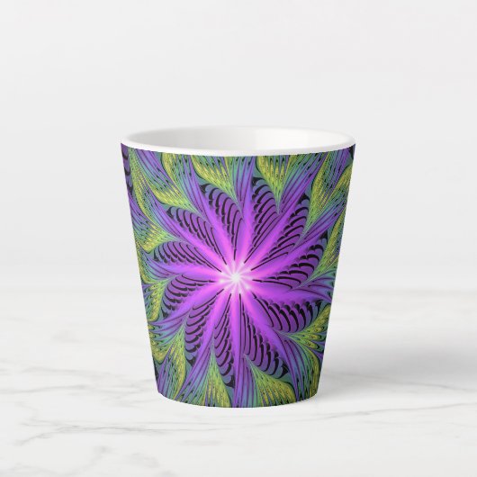 Tasse Latte Fleuron vert violet Art Abstrait fractal moderne (Devant)