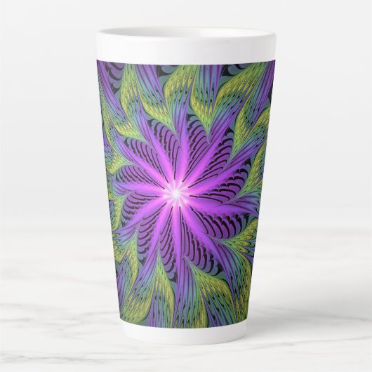 Tasse Latte Fleuron vert violet Art Abstrait fractal moderne (Devant)