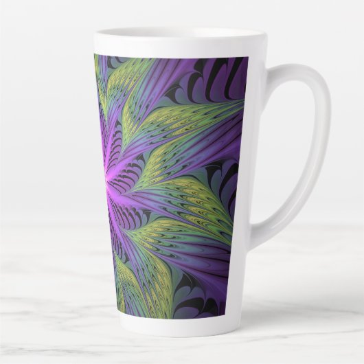 Tasse Latte Fleuron vert violet Art Abstrait fractal moderne (Droite)