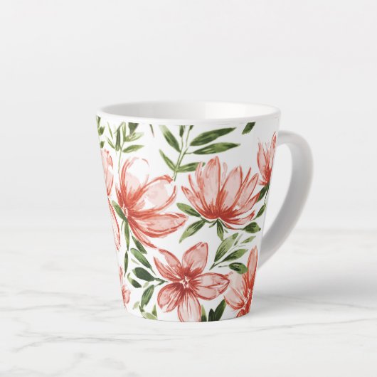 Tasse Latte Fleurs à l'aquarelle rouges (Angle droit)
