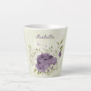 Tasse Latte fleurs blanches mauves verdure