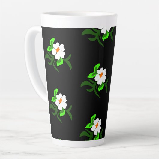 Tasse Latte Fleurs blanches noir arrière - plan en aluminium b (Angle gauche)