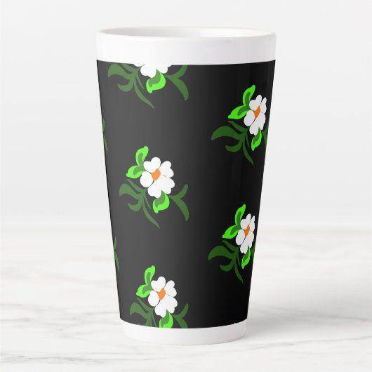 Tasse Latte Fleurs blanches noir arrière - plan en aluminium b (Devant)