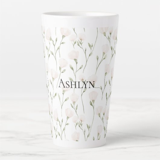 Tasse Latte Fleurs blanches roses (Devant)