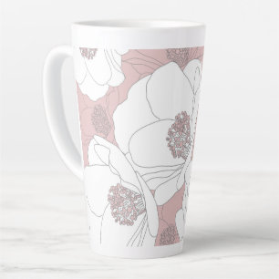 Tasse Latte Fleurs blanches sur rose pâle