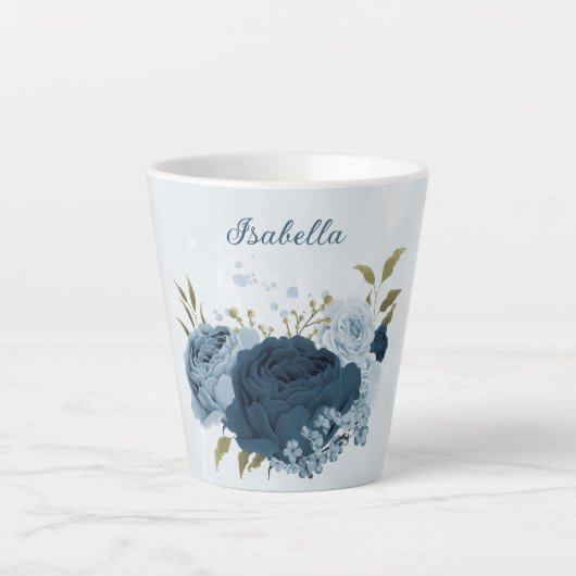 Tasse Latte fleurs bleu marine clair (Devant)