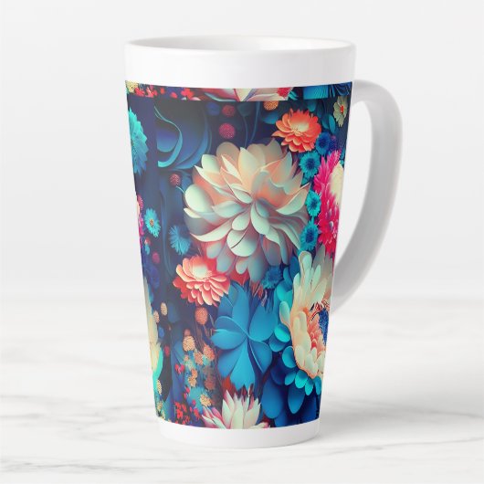 Tasse Latte Fleurs bleues Arrière - plan-1 (Angle droit)