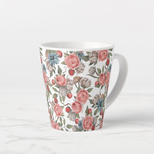 Tasse Latte Fleurs bleues et roses (Angle droit)