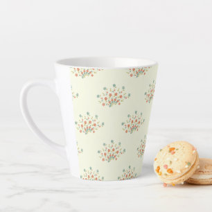 Tasse Latte Fleurs Bleues, Fleurs Rouges, Motif De Fleurs