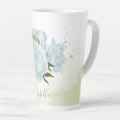 Tasse Latte fleurs bleues romantiques & vert feuille botanique (Angle droit)