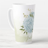Tasse Latte fleurs bleues romantiques & vert feuille botanique (Angle gauche)