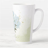 Tasse Latte fleurs bleues romantiques & vert feuille botanique (Droite)