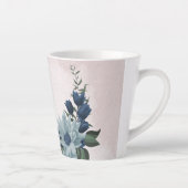 Tasse Latte Fleurs bleues roses romantiques feuillage (Droite)