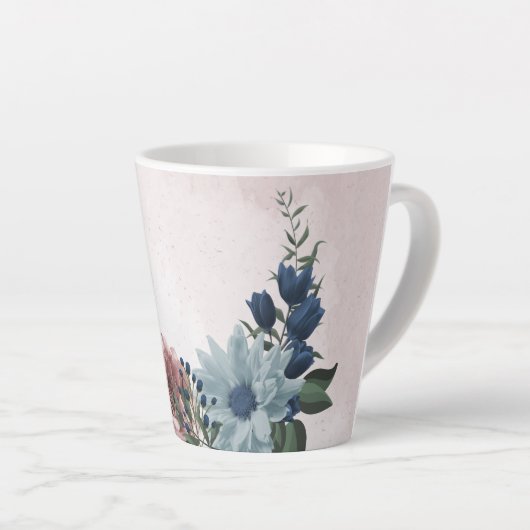 Tasse Latte Fleurs bleues roses romantiques verdure (Angle droit)