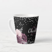 Tasse Latte Fleurs bordeaux noires élégant nom monogramme (Angle gauche)