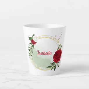 Tasse Latte Fleurs botaniques rouges et blanches verdure