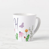 Tasse Latte Fleurs colorées et papillons Monogramme H (Angle droit)