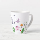 Tasse Latte Fleurs colorées et papillons Monogramme W (Angle droit)