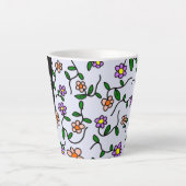 Tasse Latte Fleurs Colorées, Fond Bleu, Noir (Devant)