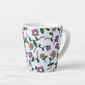 Tasse Latte Fleurs Colorées, Fond Bleu, Vert (Angle droit)