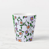 Tasse Latte Fleurs Colorées, Fond Bleu, Vert (Devant)