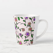 Tasse Latte Fleurs Colorées, Fond Rose, Vert (Droite)