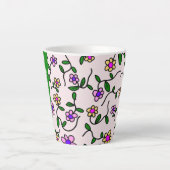Tasse Latte Fleurs Colorées, Fond Rose, Vert (Devant)