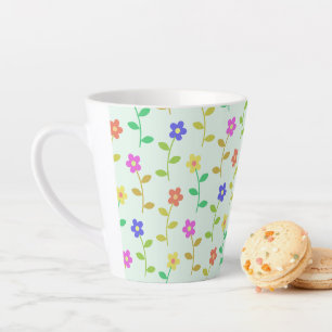 Tasse Latte Fleurs colorées, Motif Floral, Verdure, Boho