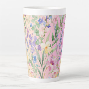 Tasse Latte Fleurs colorées rose jaune