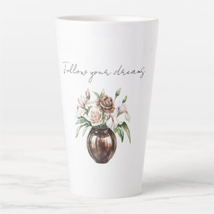 Tasse Latte Fleurs Crème d'Ivoire Marron Chocolat