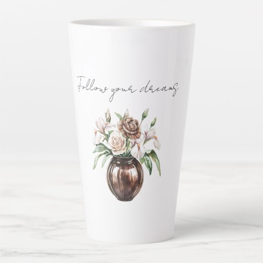 Tasse Latte Fleurs Crème d'Ivoire Marron Chocolat (Devant)